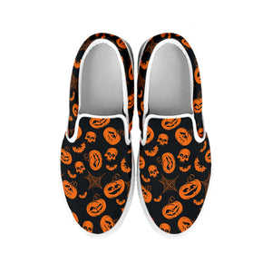 Halloween Pumpkin And Bat Pattern Print White Slip On Shoes