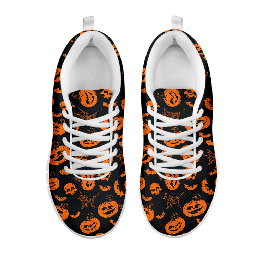 Halloween Pumpkin And Bat Pattern Print White Sneakers