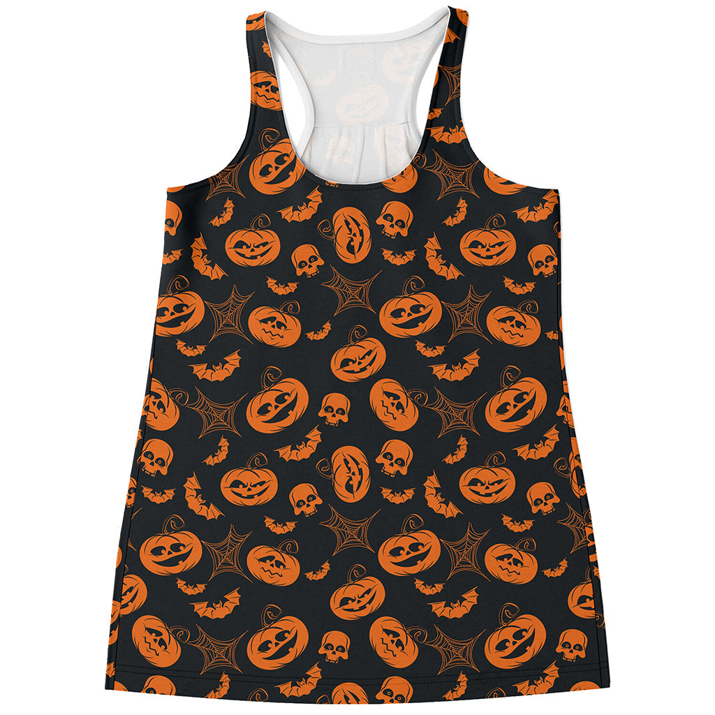 Halloween Pumpkin And Bat Pattern Print Women's Racerback Tank Top