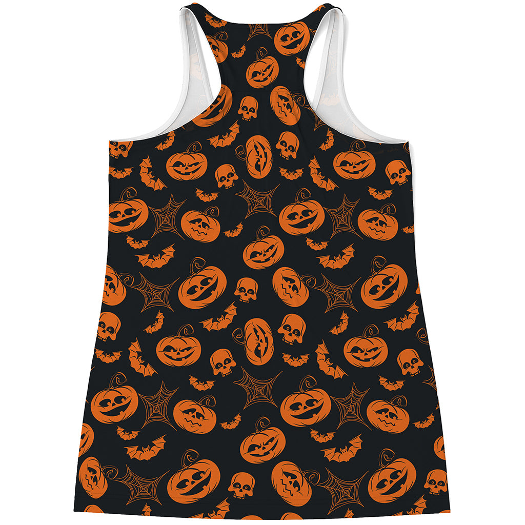 Halloween Pumpkin And Bat Pattern Print Women's Racerback Tank Top