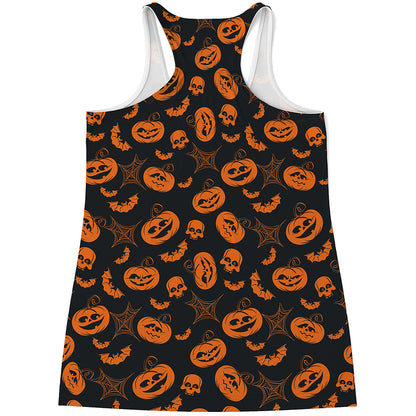 Halloween Pumpkin And Bat Pattern Print Women's Racerback Tank Top