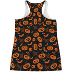 Halloween Pumpkin And Bat Pattern Print Women's Racerback Tank Top
