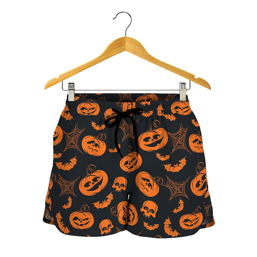 Halloween Pumpkin And Bat Pattern Print Women's Shorts