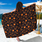 Halloween Pumpkin Faces Pattern Print Beach Sarong Wrap