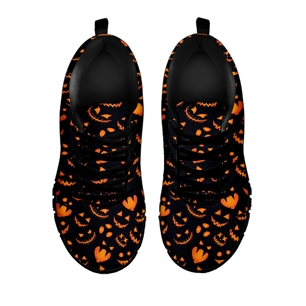 Halloween Pumpkin Faces Pattern Print Black Sneakers