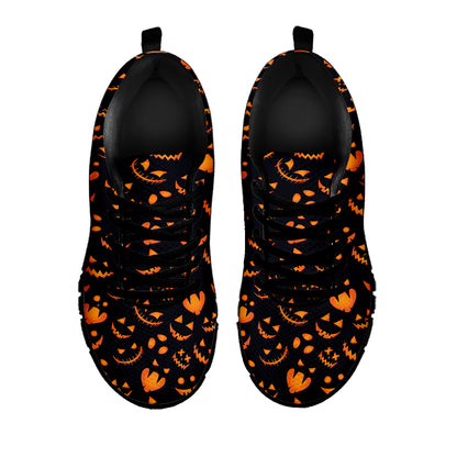 Halloween Pumpkin Faces Pattern Print Black Sneakers