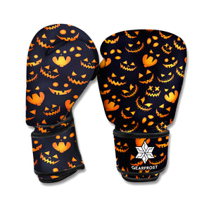 Halloween Pumpkin Faces Pattern Print Boxing Gloves