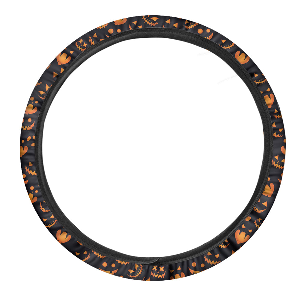 Halloween Pumpkin Faces Pattern Print Car Steering Wheel Cover