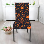 Halloween Pumpkin Faces Pattern Print Dining Chair Slipcover