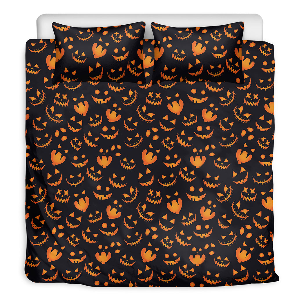 Halloween Pumpkin Faces Pattern Print Duvet Cover Bedding Set