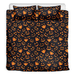 Halloween Pumpkin Faces Pattern Print Duvet Cover Bedding Set