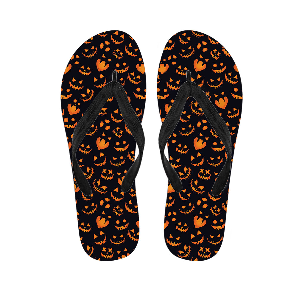 Halloween Pumpkin Faces Pattern Print Flip Flops