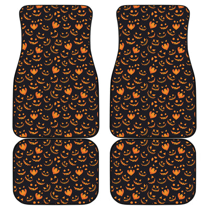 Halloween Pumpkin Faces Pattern Print Front and Back Car Floor Mats