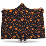 Halloween Pumpkin Faces Pattern Print Hooded Blanket