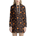 Halloween Pumpkin Faces Pattern Print Pullover Hoodie Dress