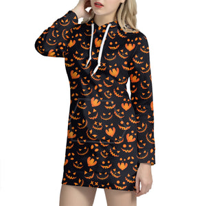 Halloween Pumpkin Faces Pattern Print Hoodie Dress