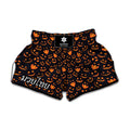 Halloween Pumpkin Faces Pattern Print Muay Thai Boxing Shorts