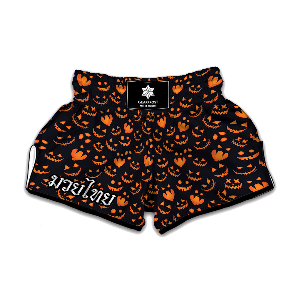 Halloween Pumpkin Faces Pattern Print Muay Thai Boxing Shorts