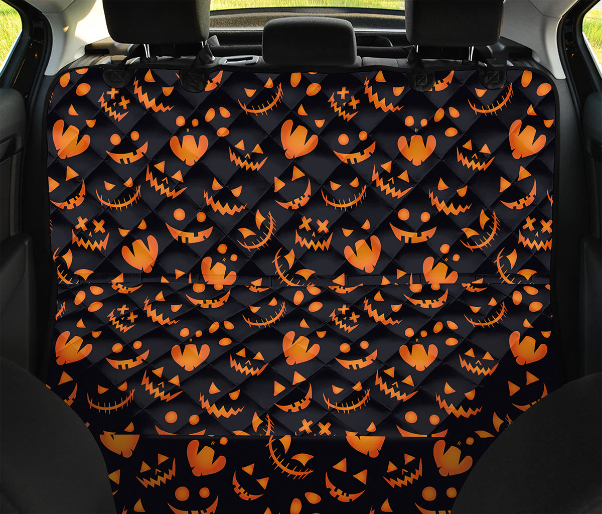 Halloween Pumpkin Faces Pattern Print Pet Car Back Seat Cover