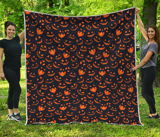 Halloween Pumpkin Faces Pattern Print Quilt