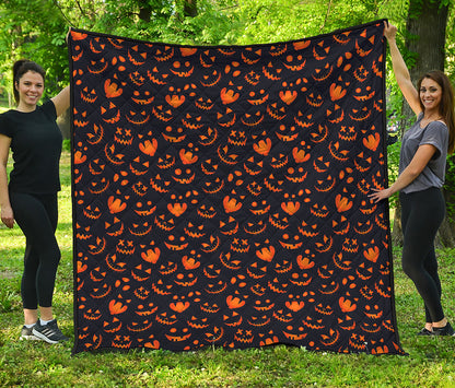 Halloween Pumpkin Faces Pattern Print Quilt