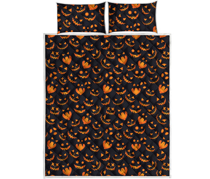 Halloween Pumpkin Faces Pattern Print Quilt Bed Set