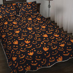 Halloween Pumpkin Faces Pattern Print Quilt Bed Set