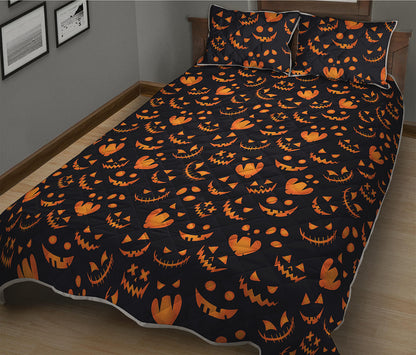 Halloween Pumpkin Faces Pattern Print Quilt Bed Set