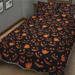 Halloween Pumpkin Faces Pattern Print Quilt Bed Set