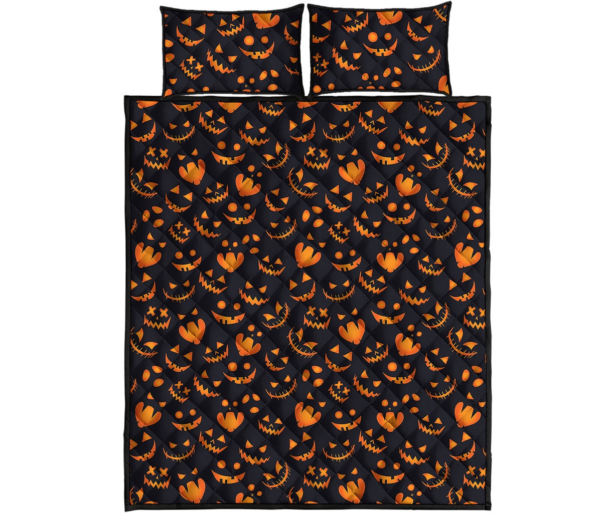 Halloween Pumpkin Faces Pattern Print Quilt Bed Set