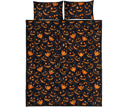 Halloween Pumpkin Faces Pattern Print Quilt Bed Set