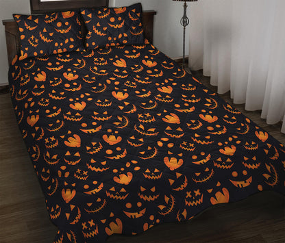 Halloween Pumpkin Faces Pattern Print Quilt Bed Set