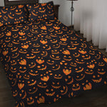 Halloween Pumpkin Faces Pattern Print Quilt Bed Set