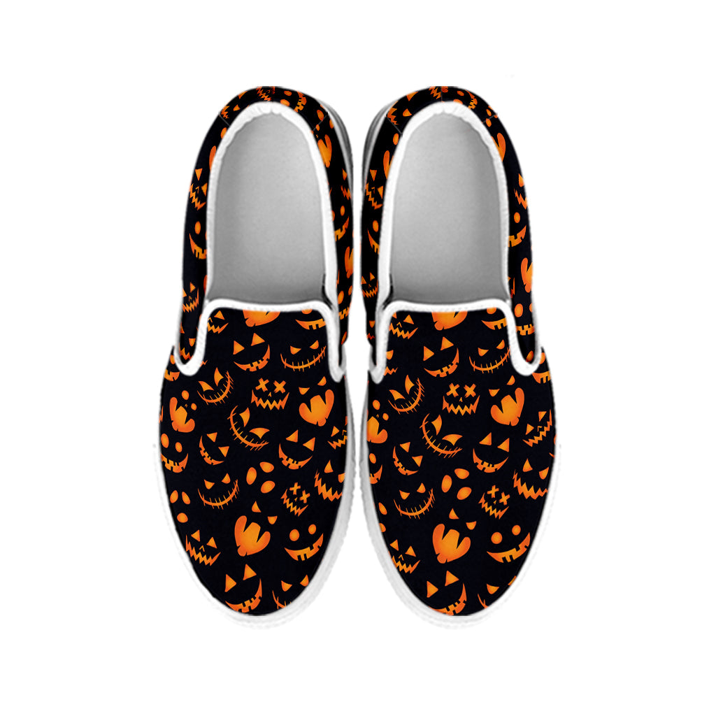 Halloween Pumpkin Faces Pattern Print White Slip On Shoes