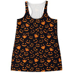 Halloween Pumpkin Faces Pattern Print Women's Racerback Tank Top