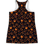 Halloween Pumpkin Faces Pattern Print Women's Racerback Tank Top