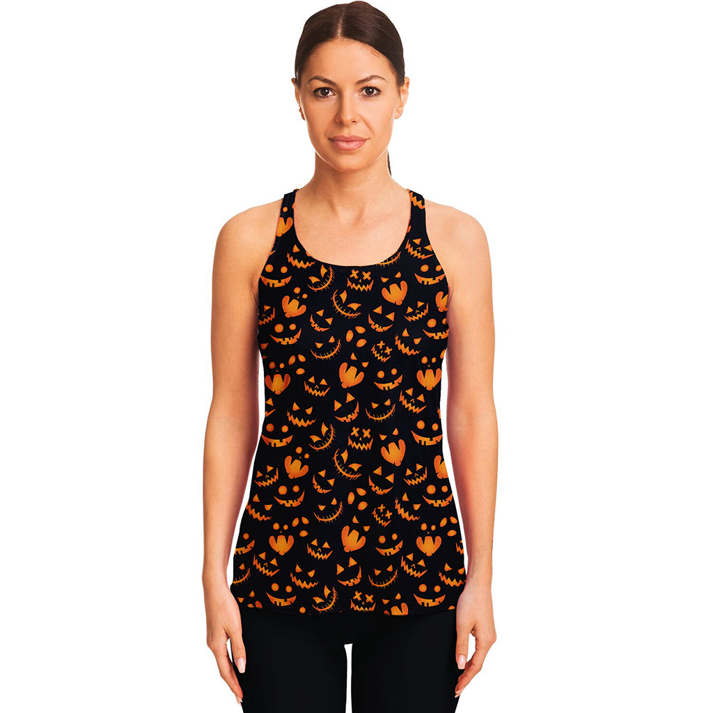 Halloween Pumpkin Faces Pattern Print Women's Racerback Tank Top