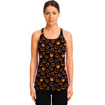 Halloween Pumpkin Faces Pattern Print Women's Racerback Tank Top