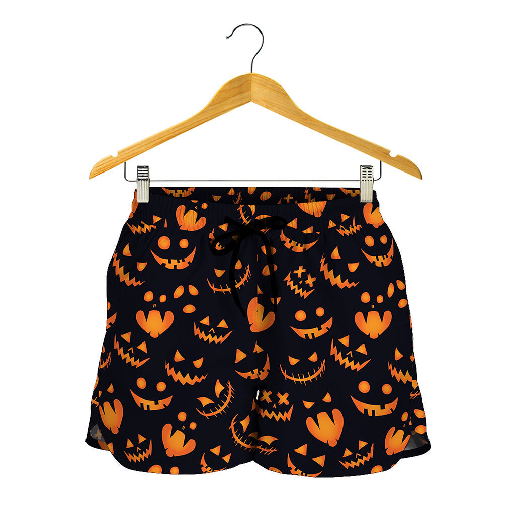 Halloween Pumpkin Faces Pattern Print Women's Shorts