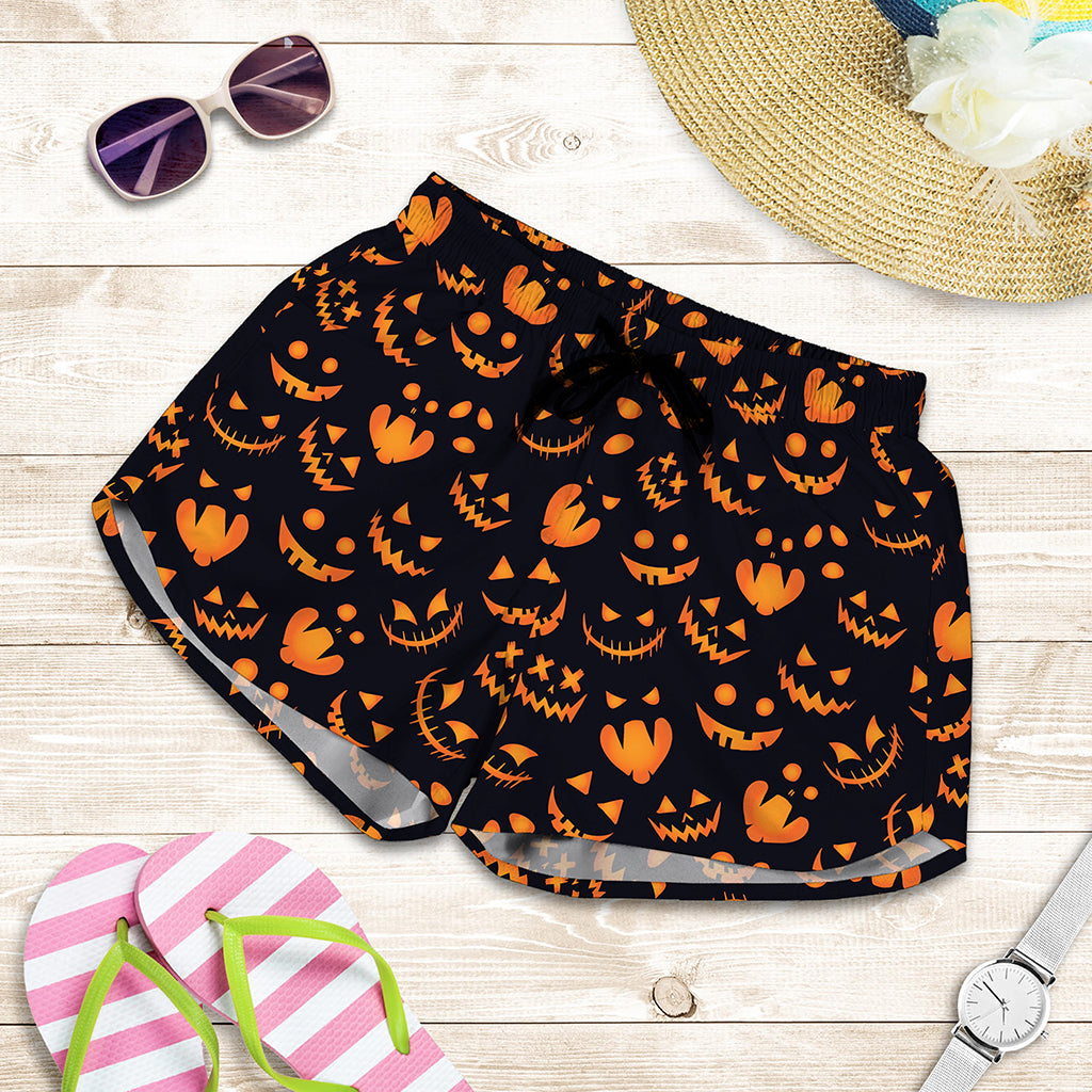 Halloween Pumpkin Faces Pattern Print Women's Shorts