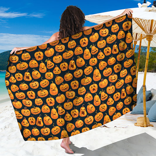 Halloween Pumpkin Jack-O'-Lantern Print Beach Sarong Wrap