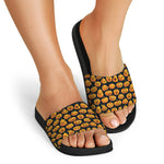 Halloween Pumpkin Jack-O'-Lantern Print Black Slide Sandals