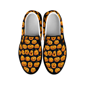 Halloween Pumpkin Jack-O'-Lantern Print Black Slip On Shoes