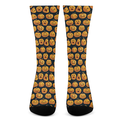 Halloween Pumpkin Jack-O'-Lantern Print Crew Socks