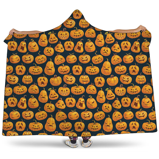 Halloween Pumpkin Jack-O'-Lantern Print Hooded Blanket