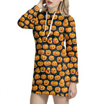 Halloween Pumpkin Jack-O'-Lantern Print Hoodie Dress