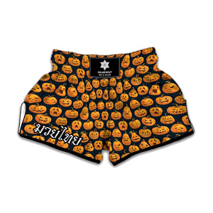 Halloween Pumpkin Jack-O'-Lantern Print Muay Thai Boxing Shorts