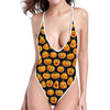 Halloween Pumpkin Jack-O'-Lantern Print One Piece High Cut Swimsuit