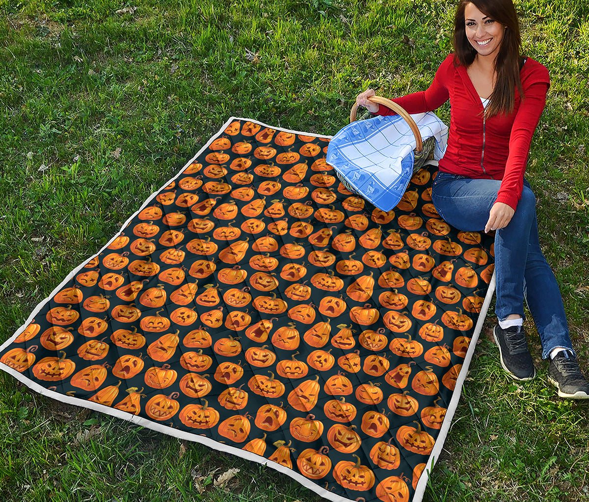 Halloween Pumpkin Jack-O'-Lantern Print Quilt
