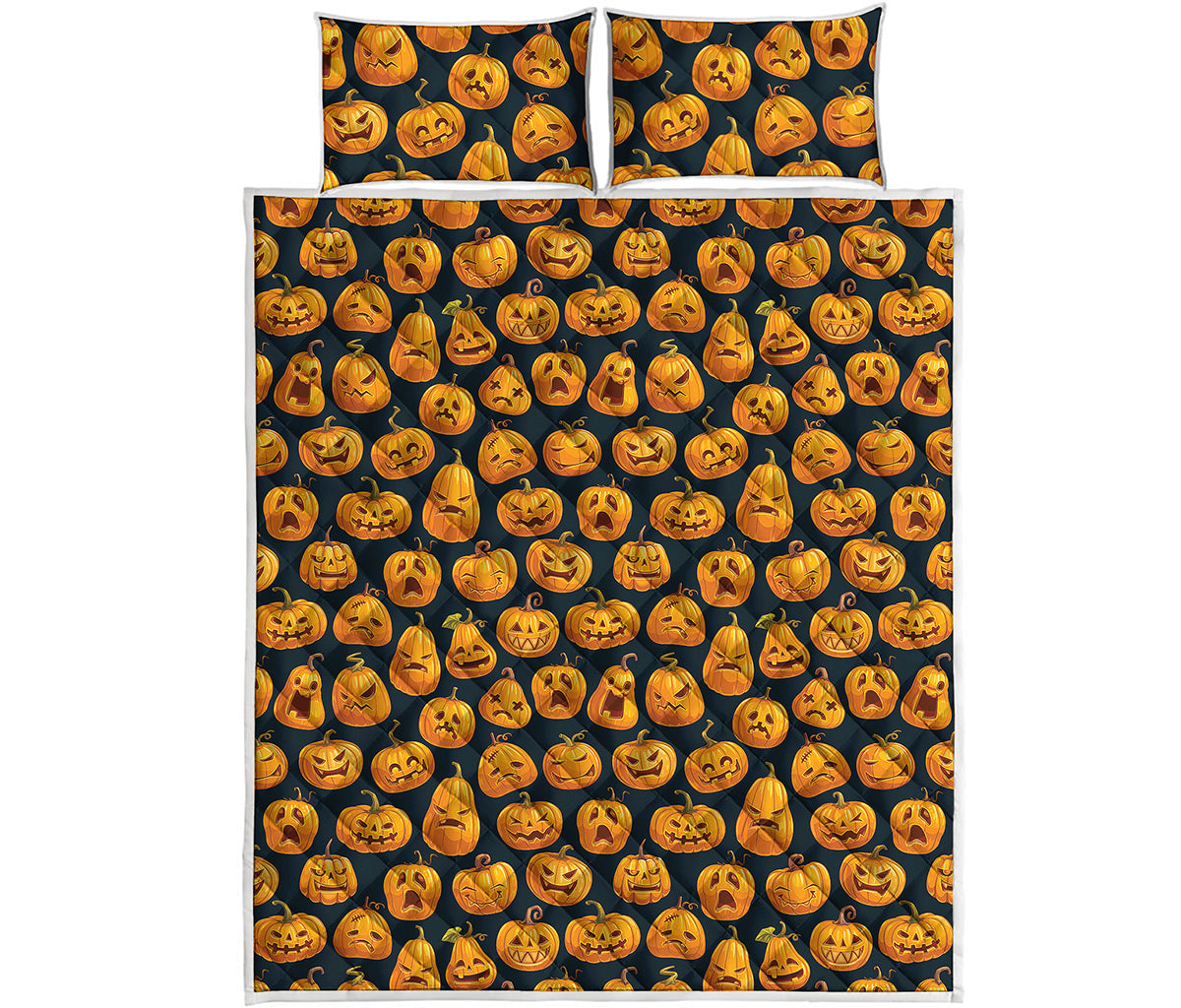 Halloween Pumpkin Jack-O'-Lantern Print Quilt Bed Set